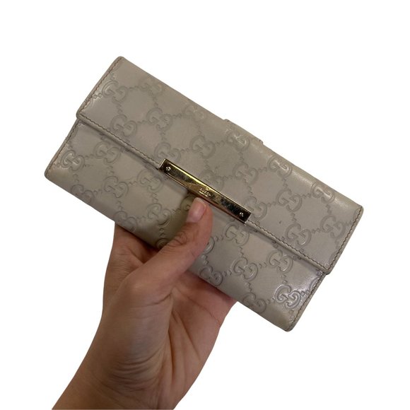 Authentic Gucci Wallet Long White Cream Leather GG Vintage On Sale - Picture 2 of 11